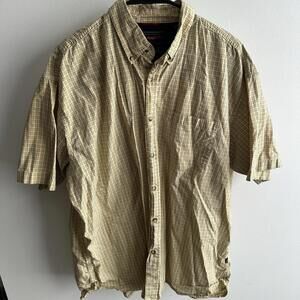 Wrangler Button Up Shirt Mens XL Yellow Plaid Check Short Sleeve Wrinkle Resist